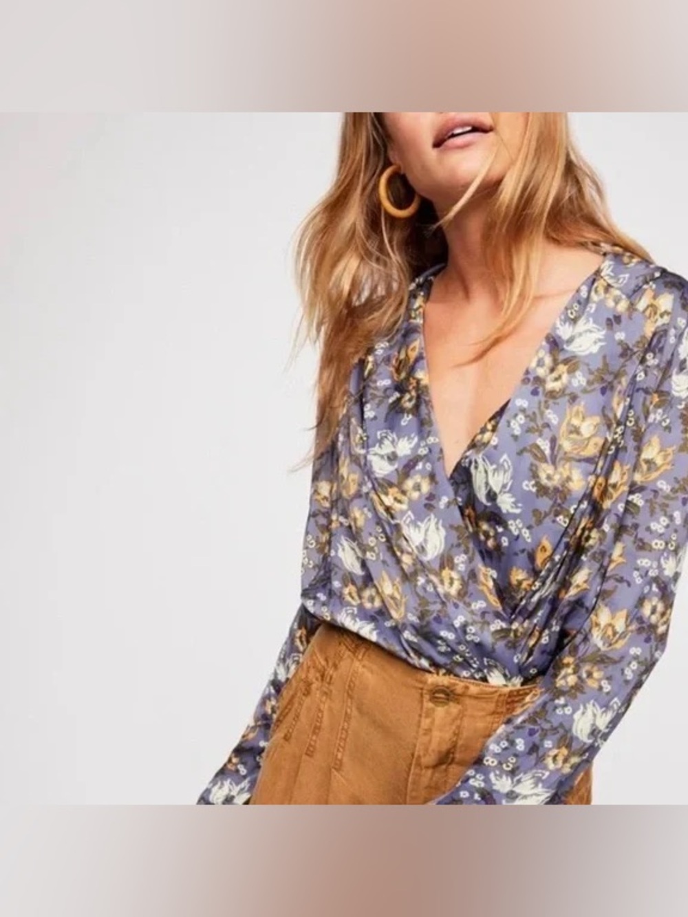 FREE PEOPLE INTIMATELY ELSA LONG SLEEVE BODYSUIT FLORAL PRINT GREY